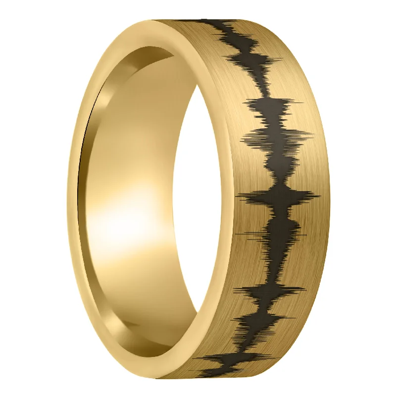 Rings For Subtle Beam-Custom Soundwave Brushed Gold Tungsten Men's Ring