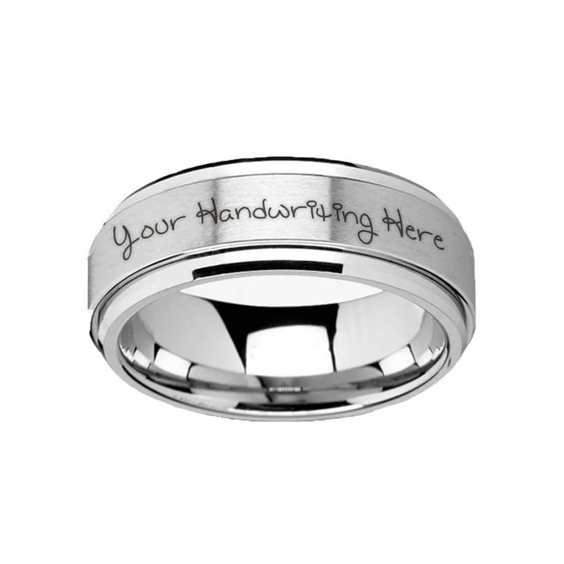 Best Graceful Rings-Handwritten Engraved Spinner Tungsten Wedding Band