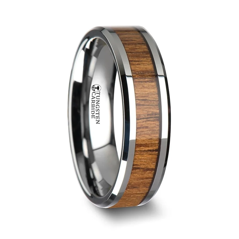 Rings For Packed Days-Tungsten Men's Wedding Band with Teak Wood Inlay