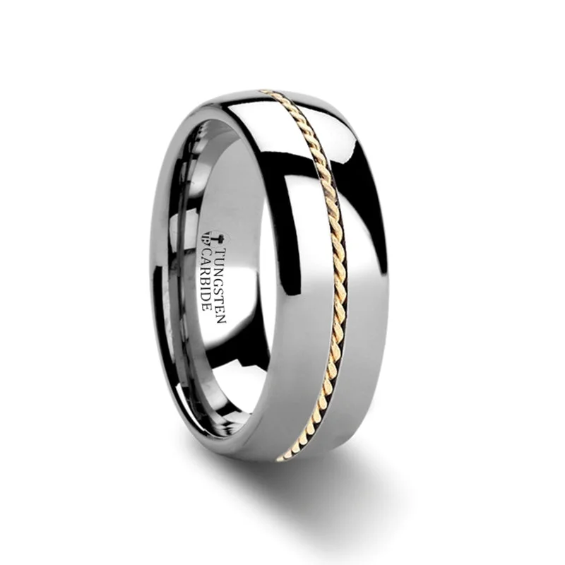 Rings Worth Insights-Tungsten Men's Wedding Band with Braided 14k Gold Inlay