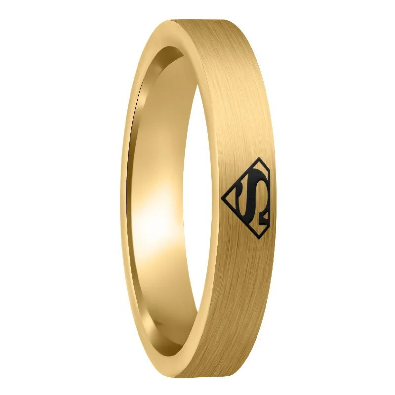 Rings Resilience Score-Superman Brushed Gold Tungsten Women's Wedding Band