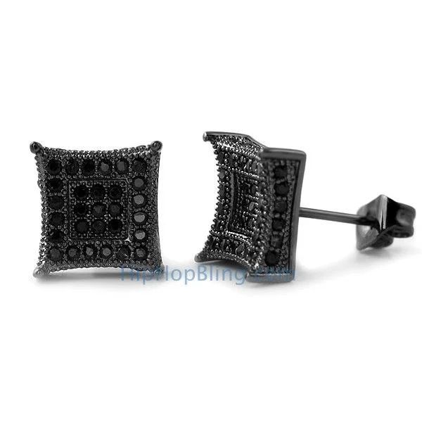 Earrings For Low Pop-3D Box Kite L Black CZ Micro Pave Earrings