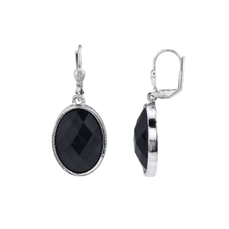 High Fit Earrings-1928 Jewelry Black Oval Faceted Leverback Earrings