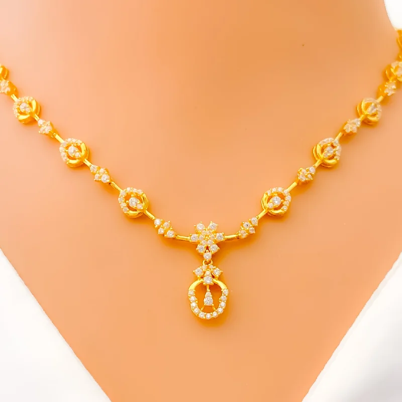 Necklaces With Clean Edges-Imperial Glowing 22k Gold CZ Sleek Lined Necklace Set