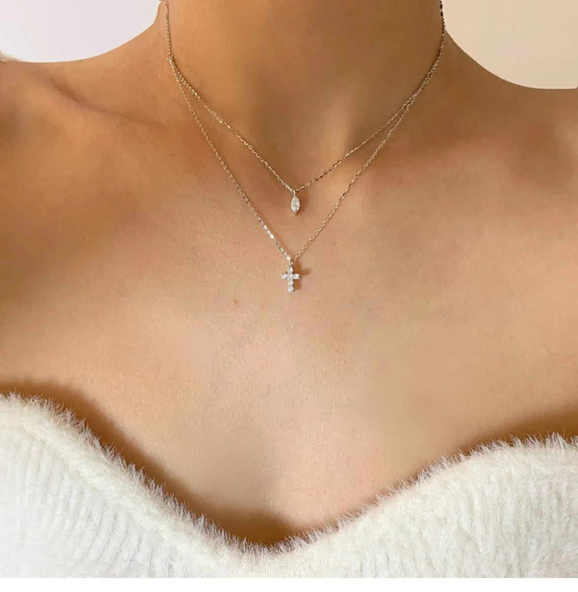 Necklaces For Hard Days-Simple Style Solid Color Alloy Plating Inlay Zircon Silver Plated Women's Layered Necklaces