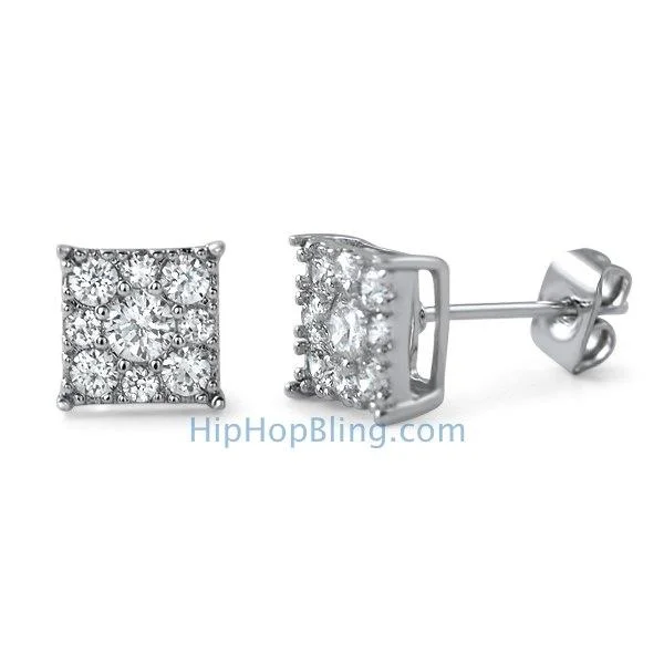 Earrings Hang Options-Square Cluster CZ Bling Bling Earrings