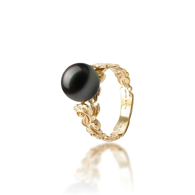 Polished Rings For Refinement-Living Heirloom Tahitian Black Pearl Ring in Gold - 8-9mm