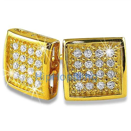 Best Retro Earrings-Deep Box Gold Vermeil CZ 32 Stones Bling Micro Pave Earrings .925 Silver