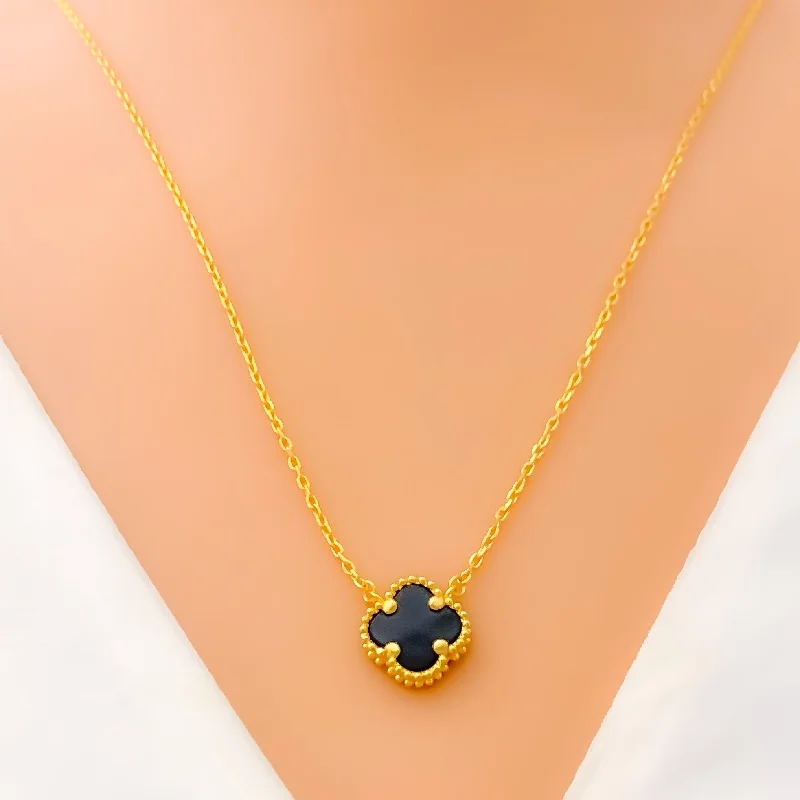 Necklaces For Elders-Dainty Delicate 21k Gold Clover Necklace Set