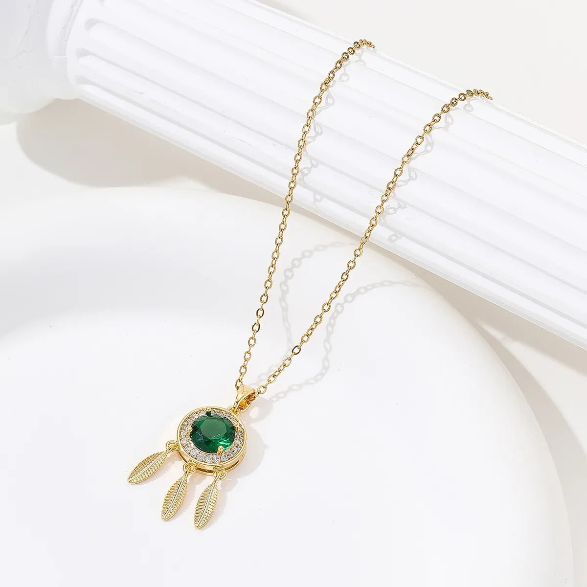 Best Grab Necklaces-Wholesale Simple Style Dreamcatcher Stainless Steel Plating Inlay 18k Gold Plated Zircon Pendant Necklace