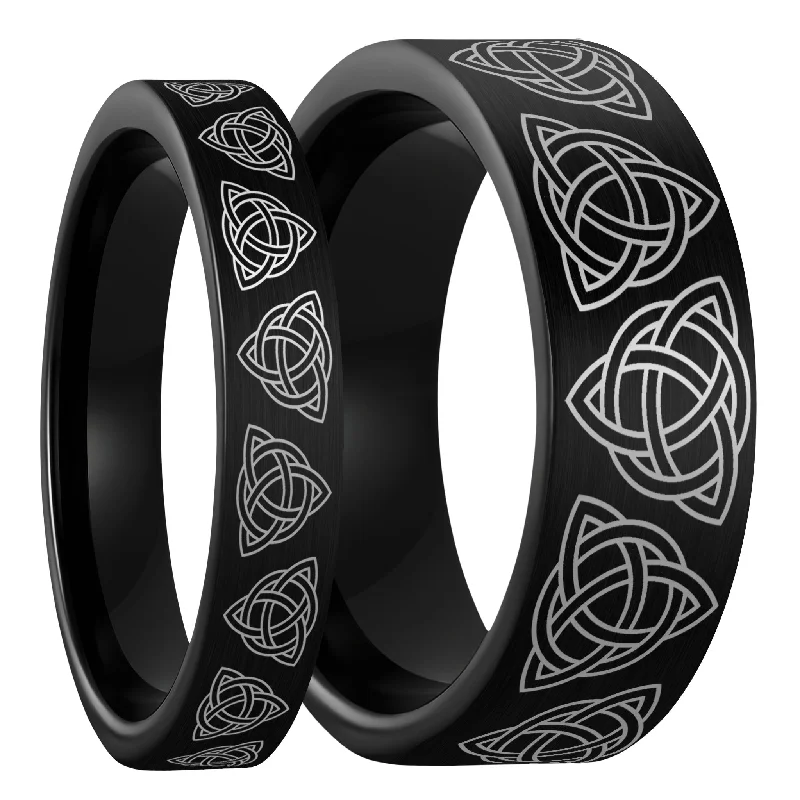 Rings Renewal Tips-Celtic Trinity Knot Brushed Black Tungsten Couple's Matching Wedding Band Set