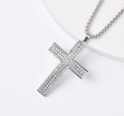 Xl0281 Full Diamond Cross with Steel Chain