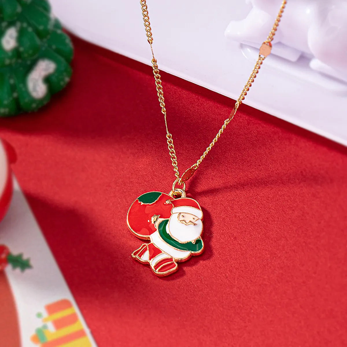 Necklaces For Tall Flair-Cute Christmas Tree Santa Claus Snowflake Alloy Ferroalloy Enamel Plating Inlay Glass 14k Gold Plated Christmas Women's Pendant Necklace