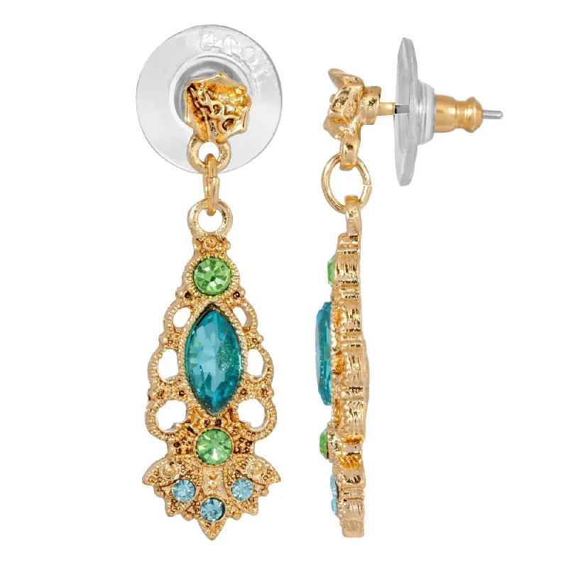 Earrings Build Tips-1928 Jewelry Gold Tone Aqua And Green Crystal Drop Earrings