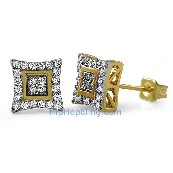 Great Earrings For Task Days-Double Kite M Gold CZ Micro Pave Earrings