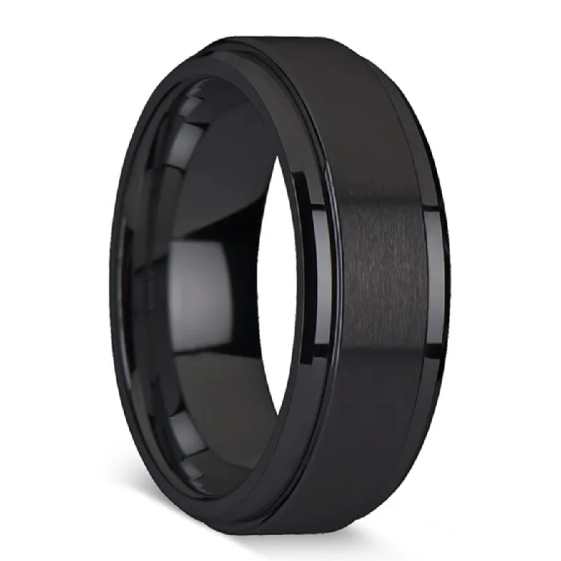 Rings With Sturdy Bands-Spinner Black Tungsten Men's Wedding Band