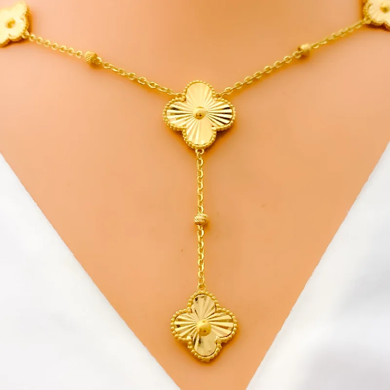 Necklaces For School Teens-Elevated Petite Gold Clover Drop 21k Necklace Set