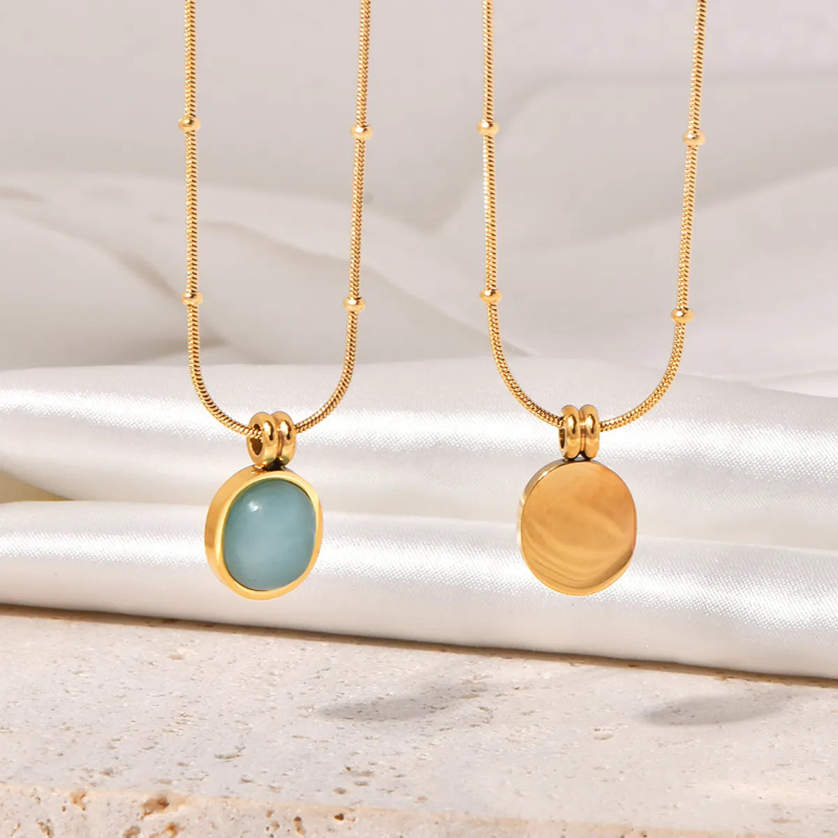 Necklaces For Coast Glow-Titanium Steel Simple Style Gem Oval Inlay Artificial Gemstones Pendant Necklace