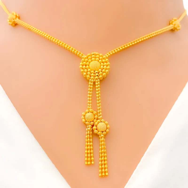 Necklaces For Dim Glow-Captivating Floral 22k Gold Dangling Necklace Set