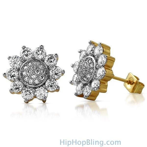 Deep Earrings For Flash-Sun Shine Gold CZ Bling Bling Earrings