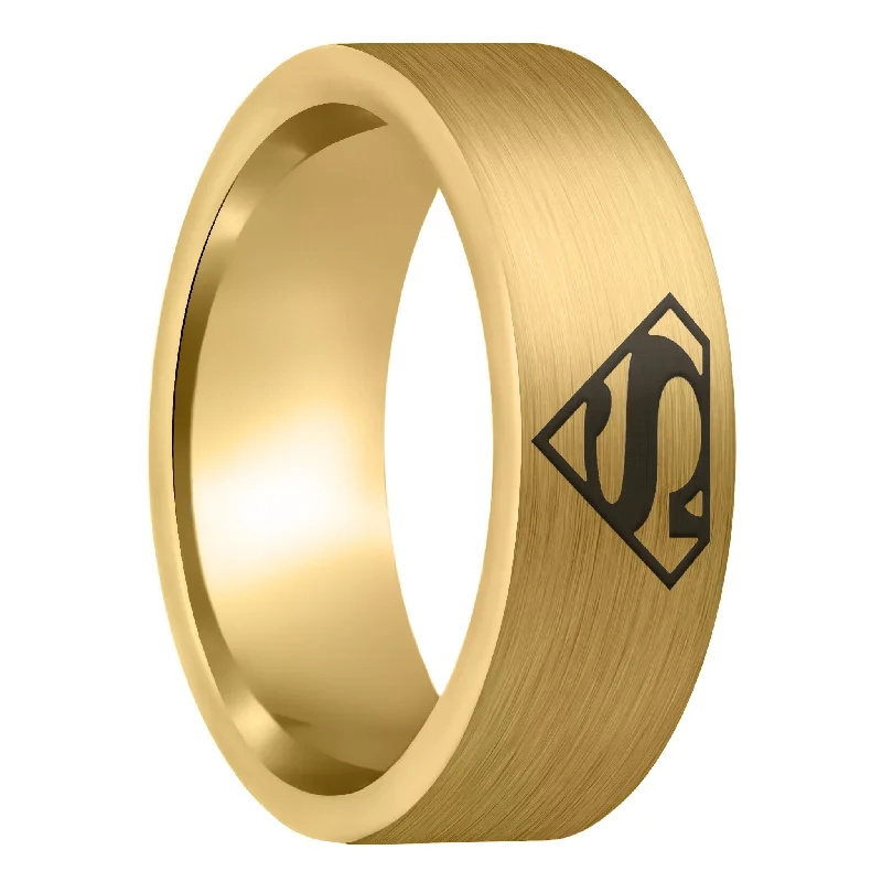 Best Dazzle Rings-Superman Brushed Gold Tungsten Men's Wedding Band