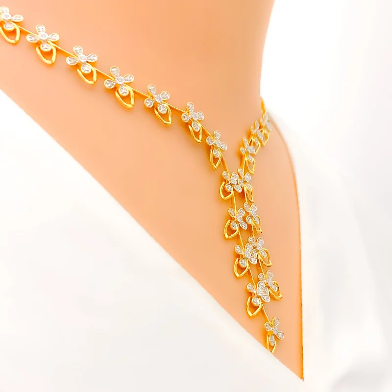 Best Flash Necklaces-Sparkling Floral Vine Diamond + 18k Gold Necklace Set