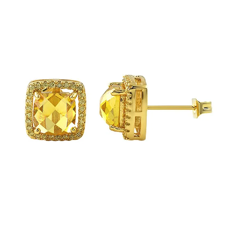 Earrings For Deep Taste-Rose Cut Canary CZ Halo Gold Bling Bling Earrings