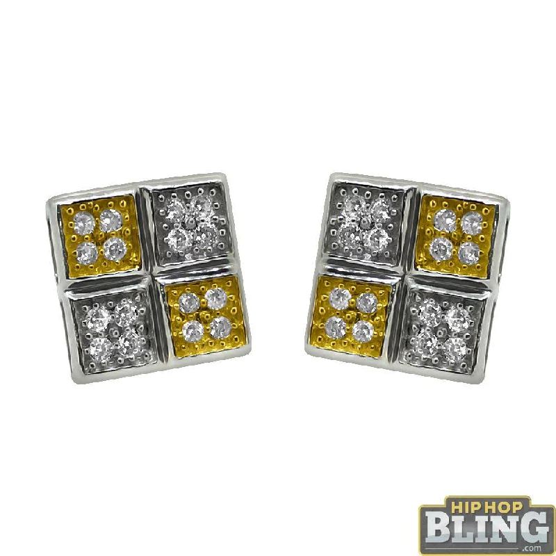 Earrings For Rush Hours-.925 Sterling Silver 2 Tone Quad Box CZ Earrings