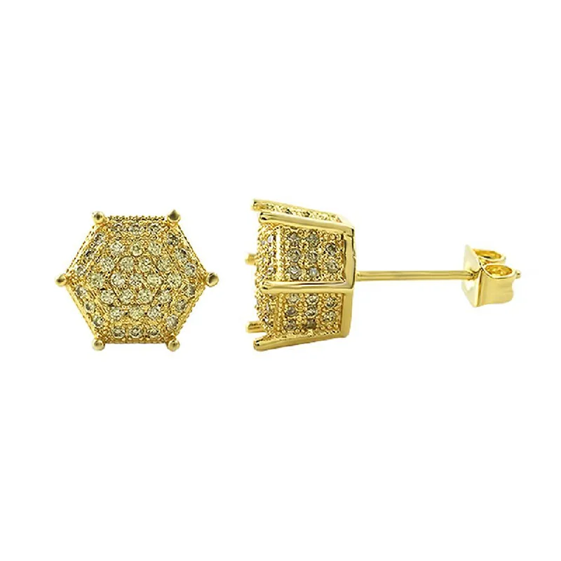 Value Earrings For Savvy-Lemonade 3D Pentagon Iced Out CZ Earrings