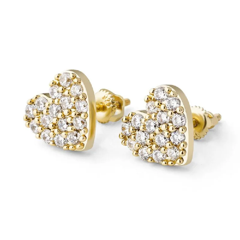 Earrings With Nano Gems-Pave Heart Stud CZ Iced Out Earrings .925 Sterling Silver