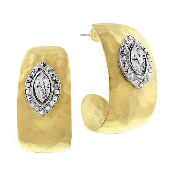 Earrings Grade Hints-2028 Jewelry Two Tone Crystal Hammered Hoop Earrings