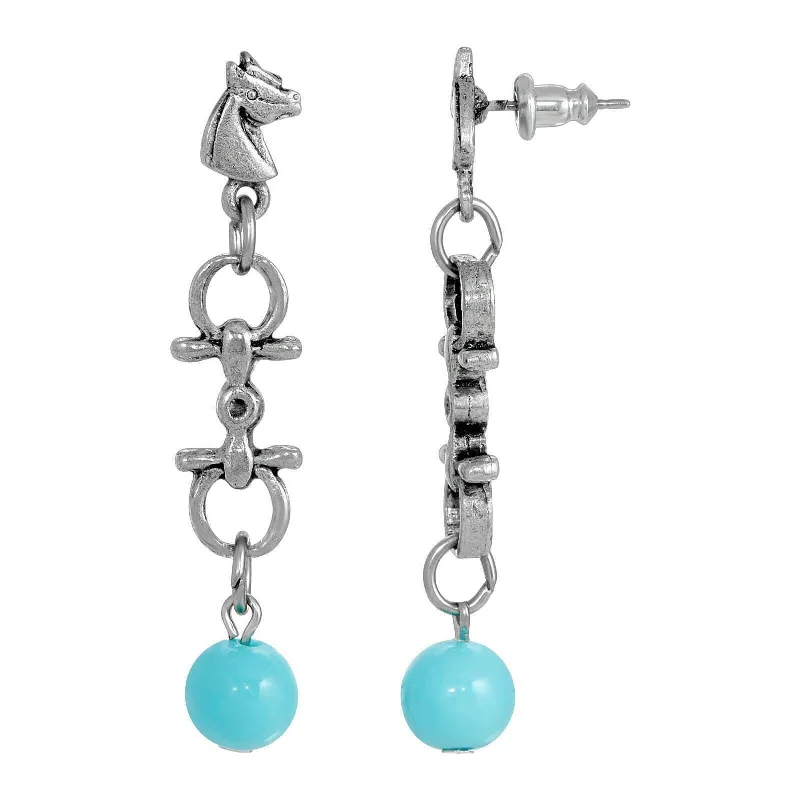 Earrings With Sharp Edges-1928 Jewelry Southwest Horse Bit Turquoise Bead Horse Linear Post Earrings