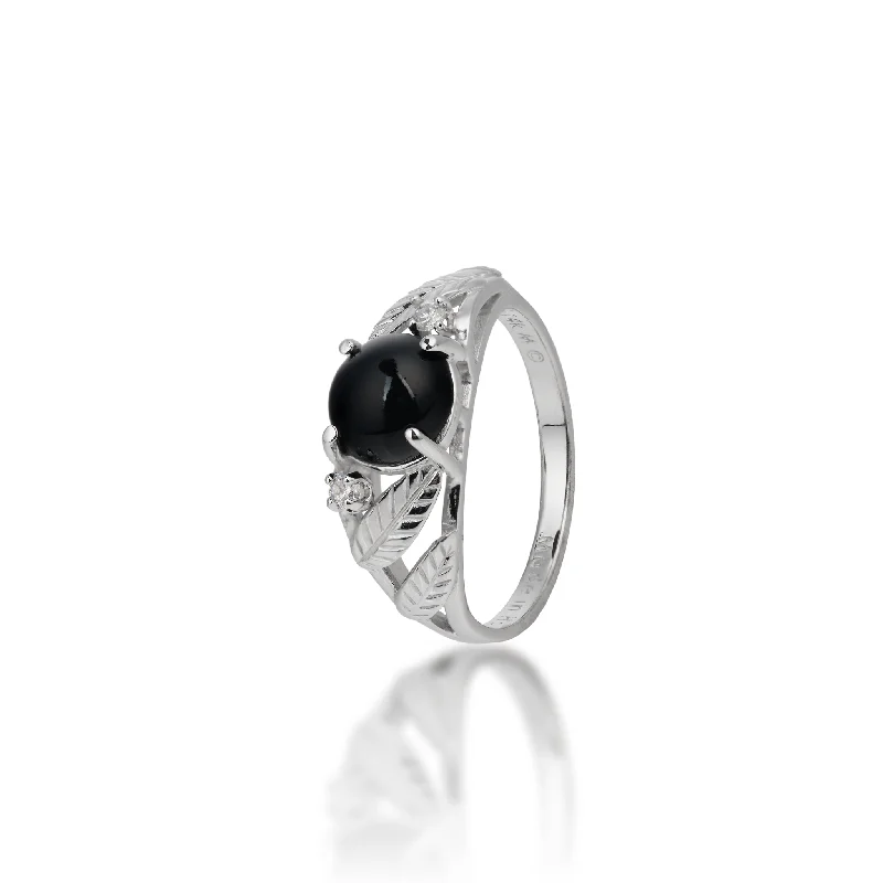 Rings Pocket-Friendly Gems-Maile Black Coral Ring in White Gold with Diamonds - 7mm