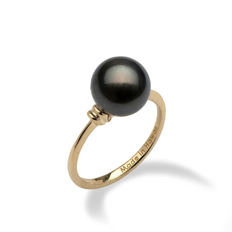 Oversized Rings For Swagger-Tahitian Black Pearl Ring in Gold - 9-10mm