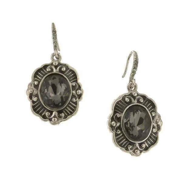 Earrings Build Tips-1928 Jewelry Black Diamond Crystal Oval Drop Earrings