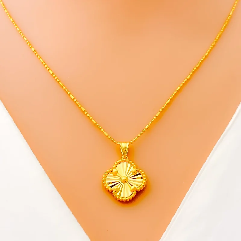 Necklaces For Bright Fits-Blooming Dazzle 21k Gold Clover Necklace Set