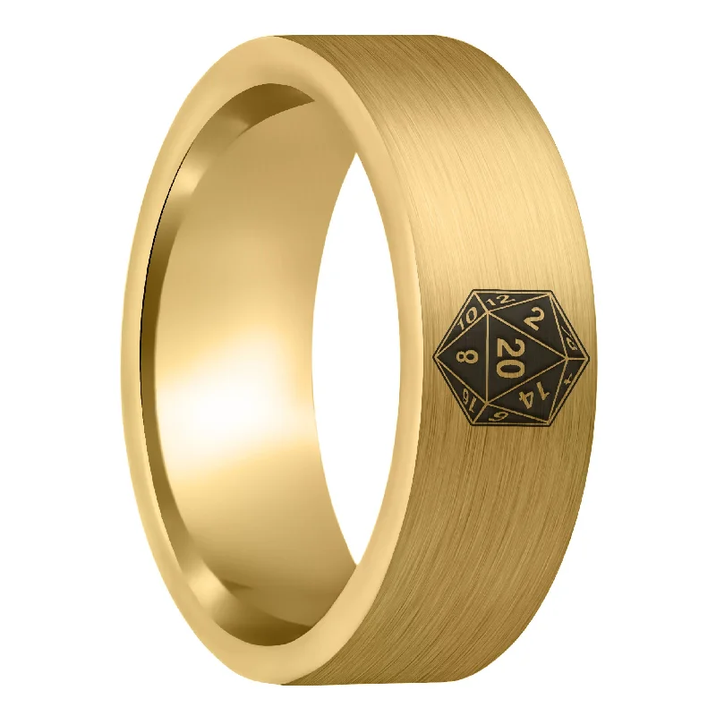 Rings For Expansive Flair-D20 Brushed Gold Tungsten Men's Wedding Band