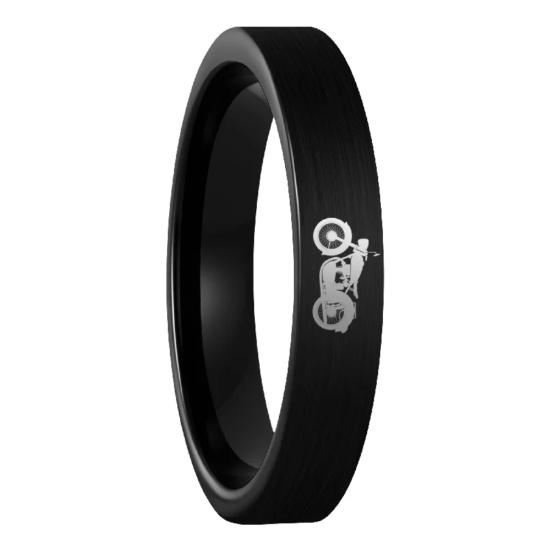 Rings Preservation Secrets-Motorcycle Brushed Black Tungsten Women's Wedding Band