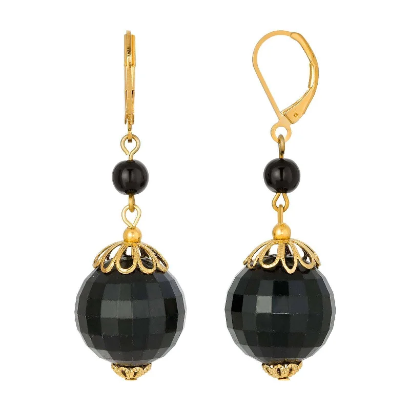 Earrings For Kin Gifts-1928 Jewelry Round Black Faceted Beaded Drop Earrings