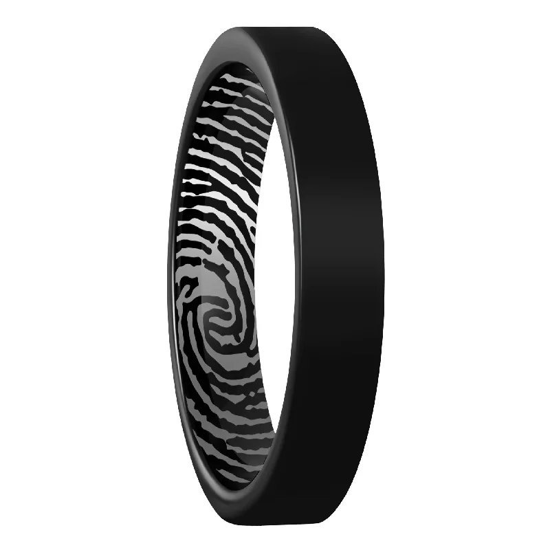 Rings For High Arches-Custom Inside Fingerprint Black Tungsten Women's Ring