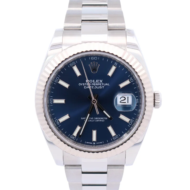 Watches For Loose Layers-Watches For Jeans Style-Rolex Datejust 41mm Blue Dial Watch Ref# 126334