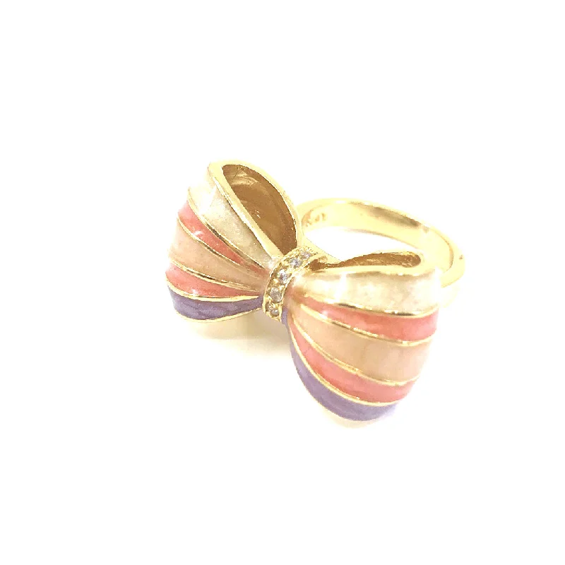 Rings Endurance Tips-Gold Plated Brass Multicolor Bow Ring