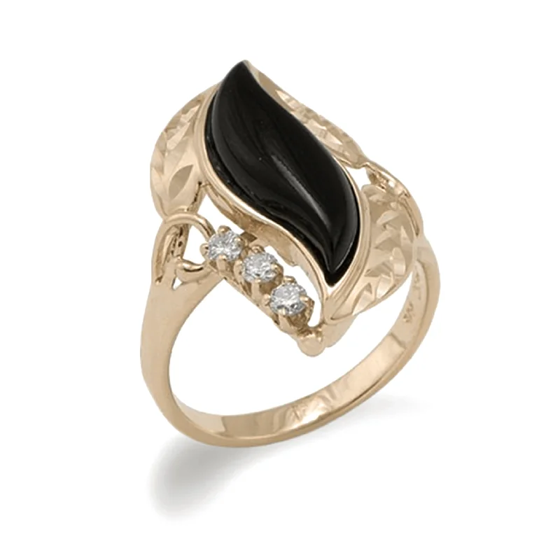 Rings For Moody Outfits-Paradise Black Coral Ring in Gold with Diamonds