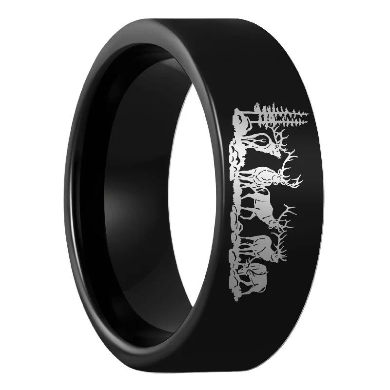 Edgy Rings For Freshness-Bull Elk Black Tungsten Men's Wedding Band