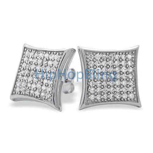 Earrings For 90s Throwback-XL Puffed Kite CZ Micro Pave Bling Earrings .925 Silver