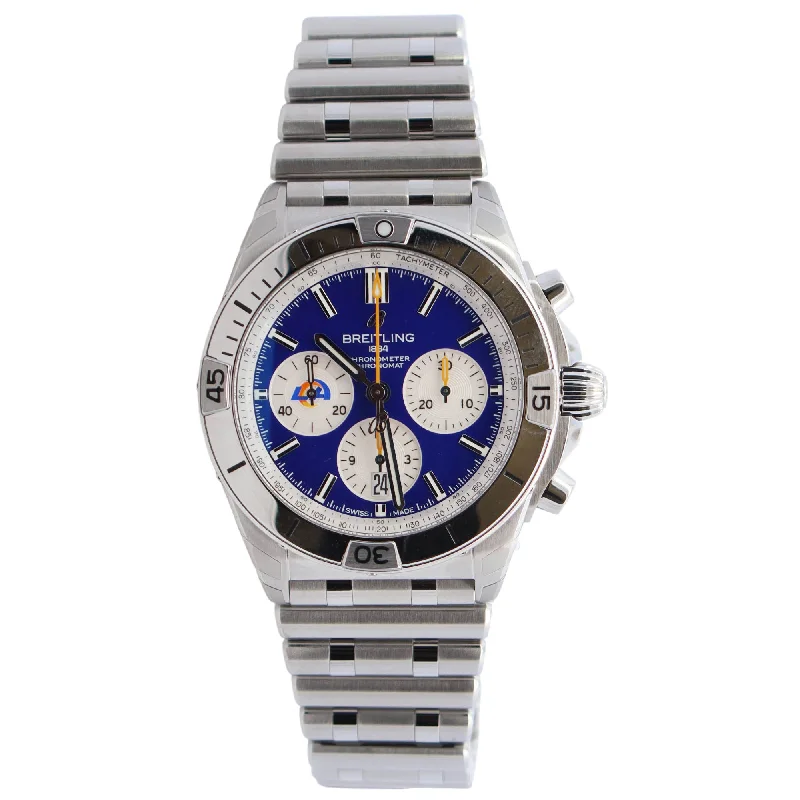 Watches For Rugged Glow-Watches With Sporty Look-Breitling Chronomat 42mm Blue Dial Watch Ref# AB0134