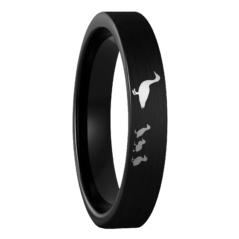 Rings Slip Tests-Duck Ducklings Brushed Black Tungsten Women's Wedding Band