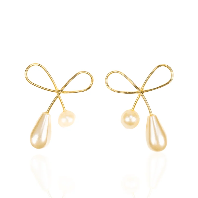 Earrings For Journey Looks-Carmen Pretty Pearl Earrings - Gold