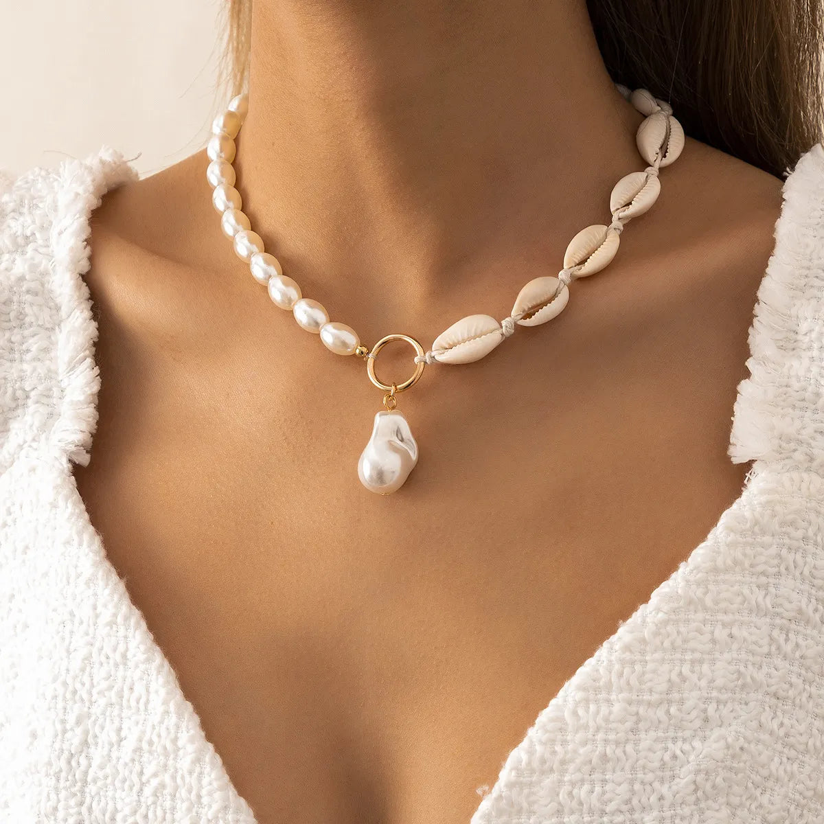 Extra Fine Necklaces-Elegant Beach Geometric Shell Artificial Pearl Shell Beaded Plating Women's Necklace