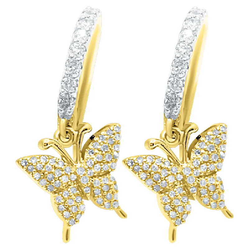 Earrings For Calm Pop-Dangling Butterfly Hoop Diamond Earrings .40cttw 10K Yellow Gold